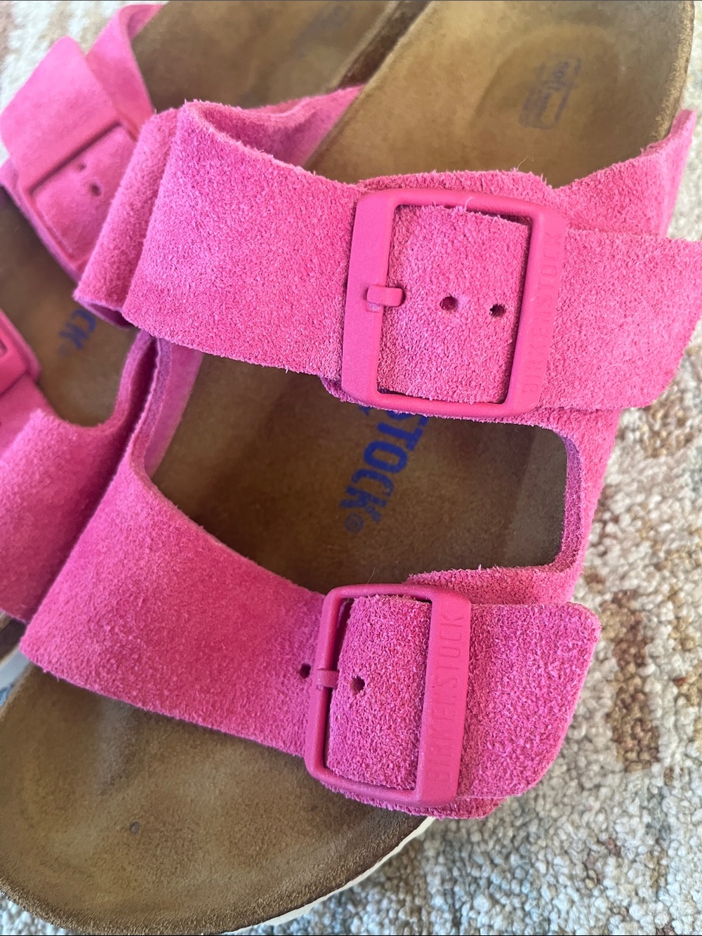 Birkenstock Pink Suede Two-Buckle Sandals womens 38 narrow
